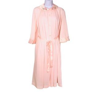 Vintage 60s Gossard Artemis Womens Robe M Pink Belted Embroidered Satin Glam